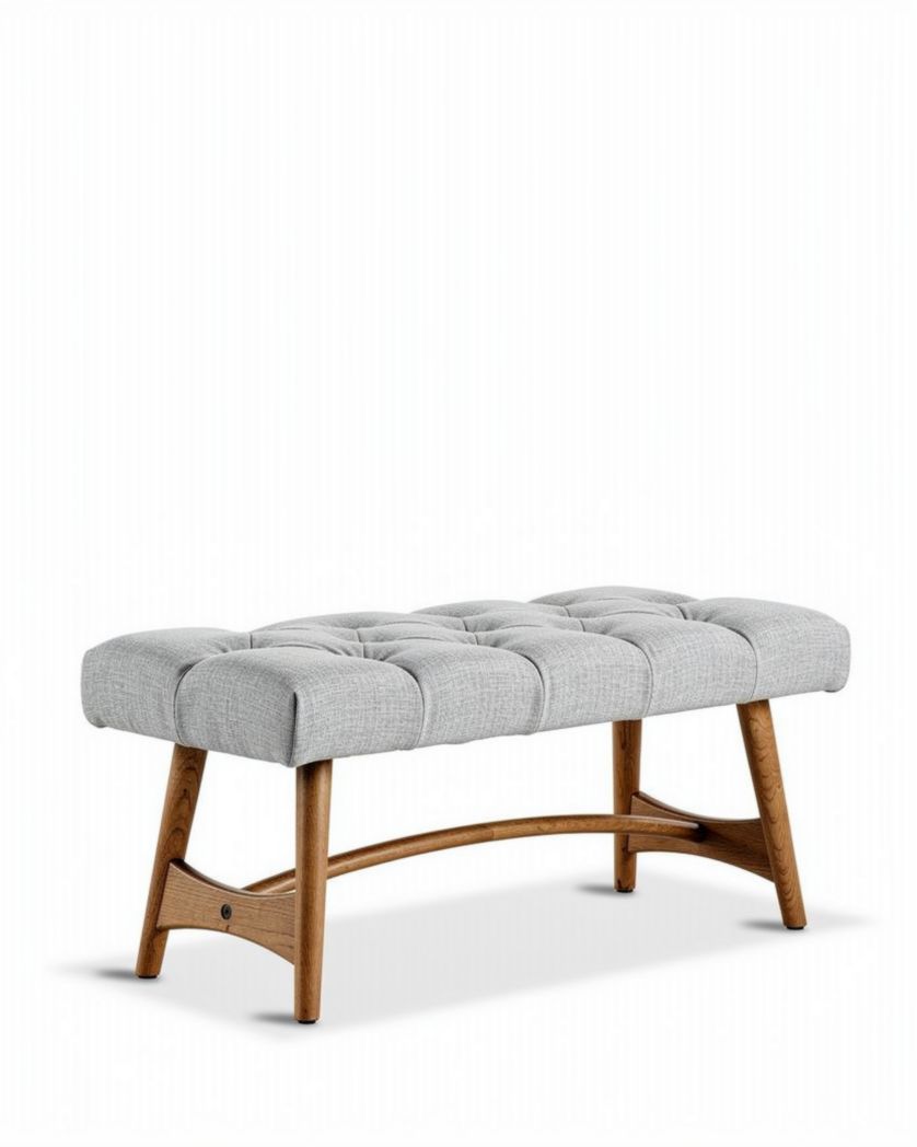 Dressoir met grijze stoffen bekleding en houten poten 100 x 40 x 45cm