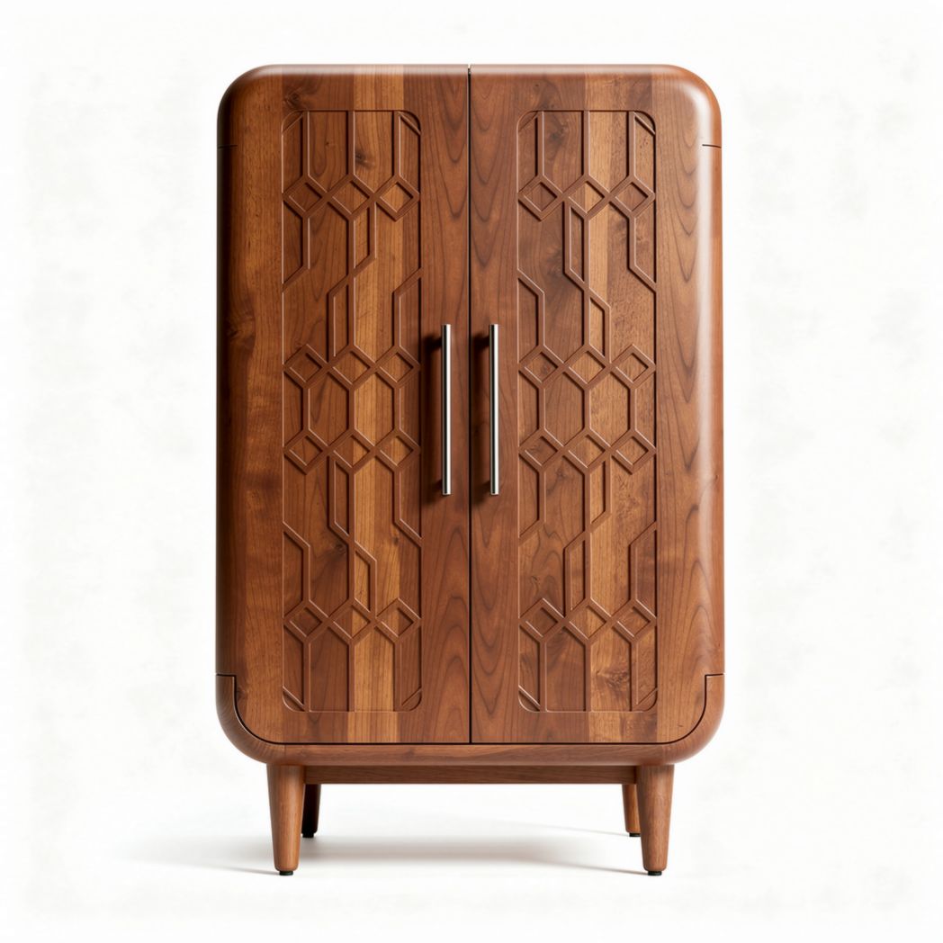 Houten kast met geometrisch patroon en handgrepen van metaal 80 x 40 x 120cm