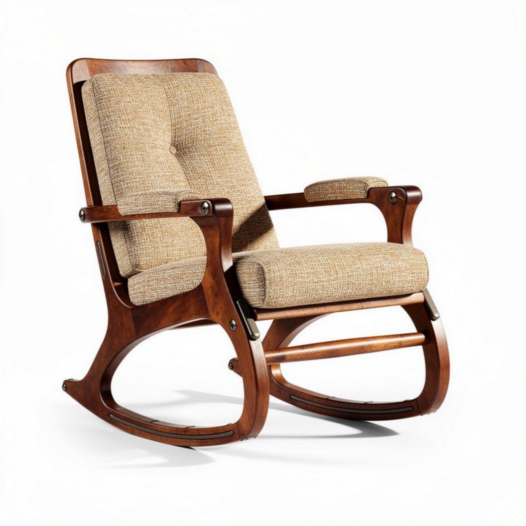 Schommelstoel van hout met stoffen bekleding 80 x 70 x 100cm bruin