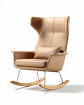 Schommelstoel van leer met kussen in beige 85 x 75 x 120cm