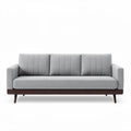 Grijze stoffen bank 200 x 80 x 90cm met houten onderstel en gestreepte kussens
