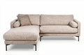 Hoekbank van stof in beige 210 x 90 x 85cm met kussen en armleuningen